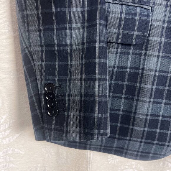 Banana Republic Tailored Fit blazer navy plaid 2-button suit jacket cotton 38S - Picture 4 of 9
